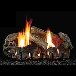 24" Stacked Aged Oak Refractory Logs, 24" Slope Glaze Vent Free Burner (Millivolt/Pilot) - Empire
