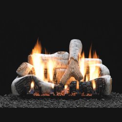 24" Birch Ceramic Logs, 24" Slope Glaze Vent Free Burner (Millivolt/Pilot) - Empire Comfort Systems