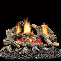 24" Aged Hickory Ceramic Logs with Ember Blaze Vent Free Burner (Millivolt/Pilot) - Monessen