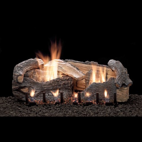 18" Aged Oak Refractory Logs with 18" Slope Glaze Vent Free Burner (Manual) - Empire