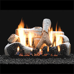 18" Birch Ceramic Logs, 18" Slope Glaze Vent Free Burner (Millivolt Pilot) - Empire Comfort Systems