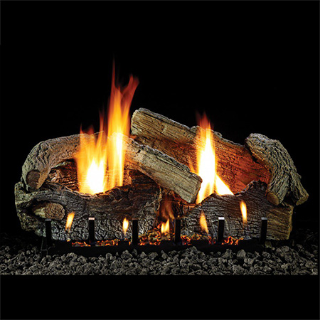 30" Stacked Aged Oak Refractory Logs, 30" Slope Glaze Vent Free Burner, Remote (Electronic Ignition) - Empire Comfort Systems